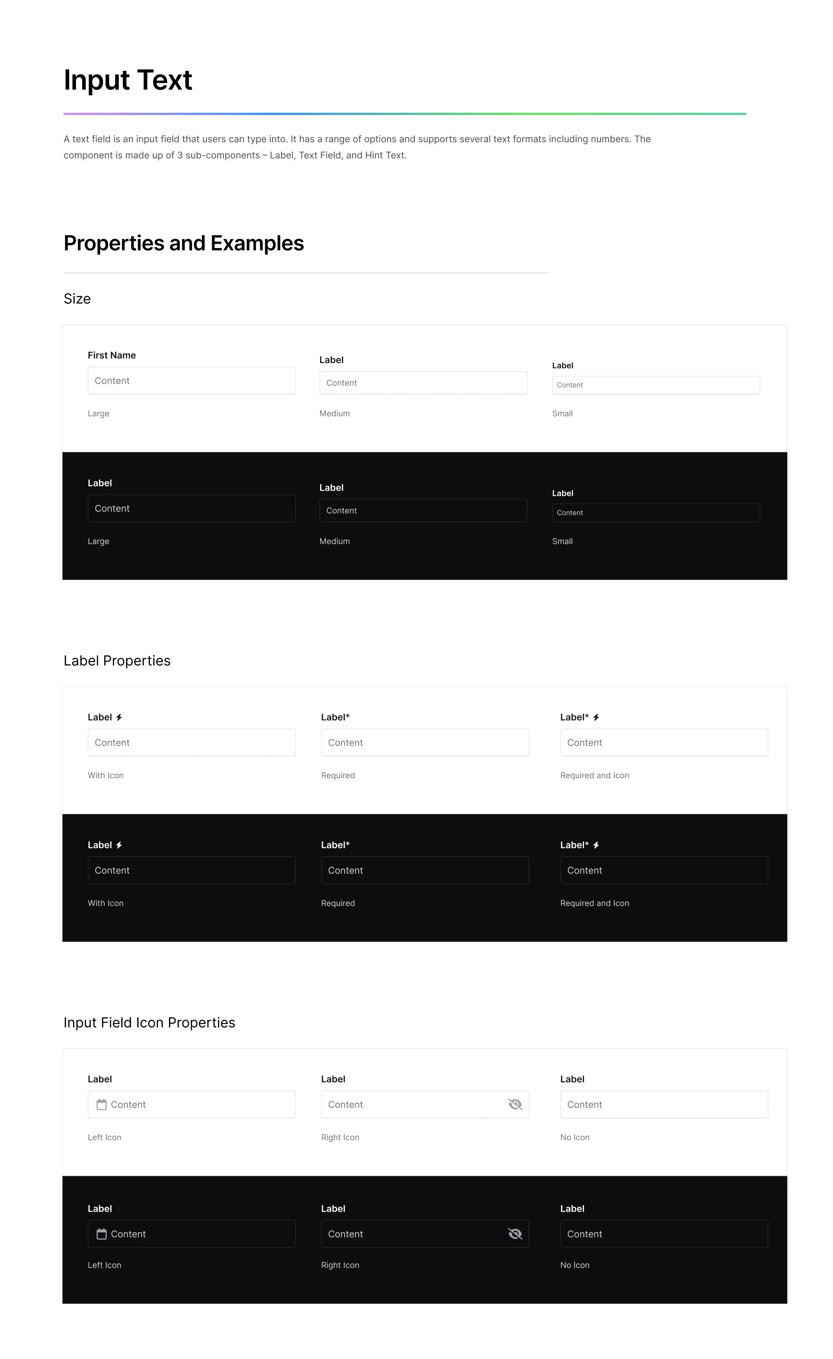 Sonar input text component — default and focus states